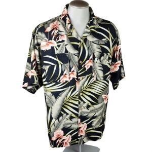 Tommy Bahama Vintage Rayon Hawaiian Camp Shirt Floral Black Green XL